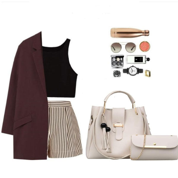 Stylish Cream White Women's 3-Piece Synthetic Leather Handbag Set Wide Capacity Double Handle Multifunctional Zipper Closure