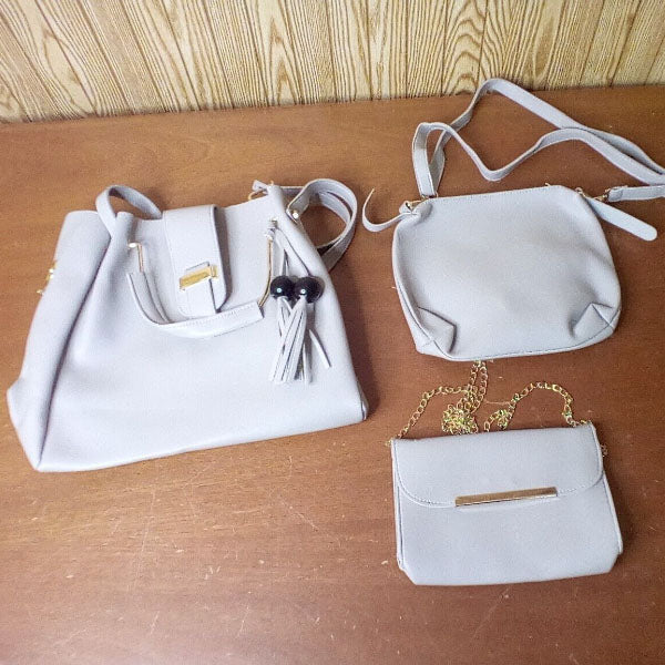 Stylish Cream White Women's 3-Piece Synthetic Leather Handbag Set Wide Capacity Double Handle Multifunctional Zipper Closure