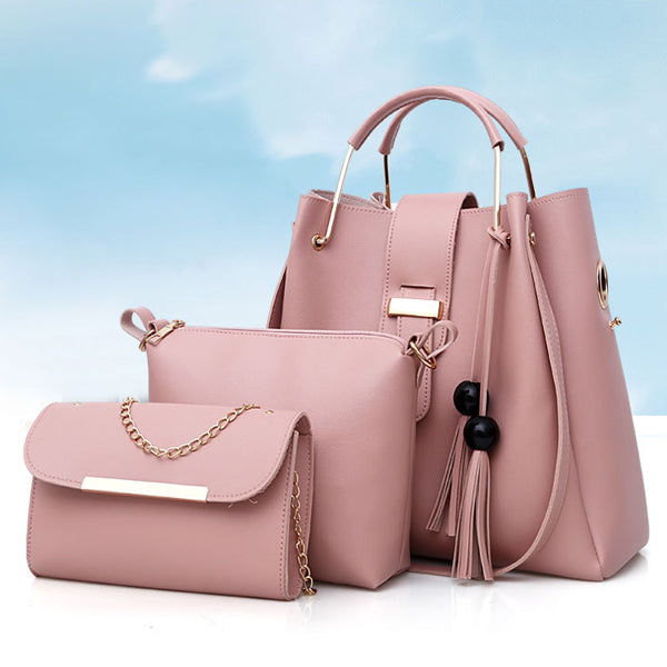 Fashionable Synthetic Leather Women\'s Handbag Set Wide Capacity Double Handle Multifunctional Zipper Closure High Quality (3-Piece Set) - Shop N Save