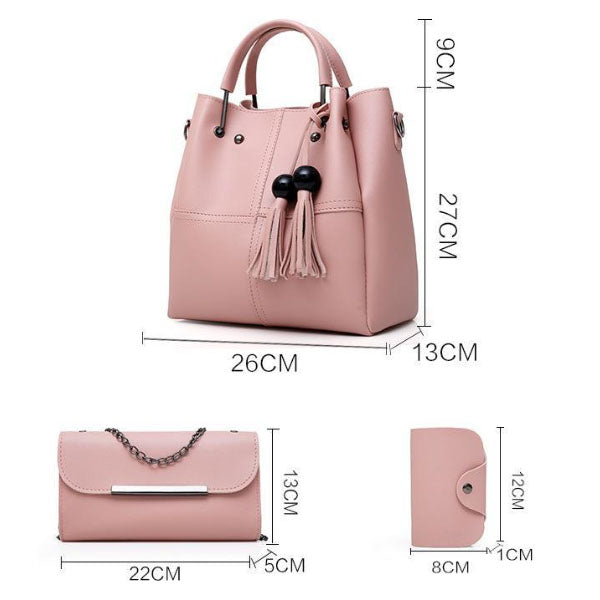 Fashionable Synthetic Leather Women\'s Handbag Set Wide Capacity Double Handle Multifunctional Zipper Closure High Quality (3-Piece Set) - Shop N Save