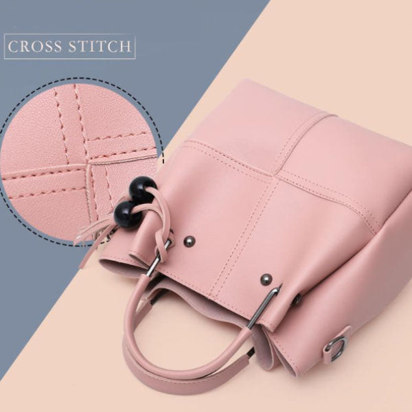 Fashionable Synthetic Leather Women\'s Handbag Set Wide Capacity Double Handle Multifunctional Zipper Closure High Quality (3-Piece Set) - Shop N Save