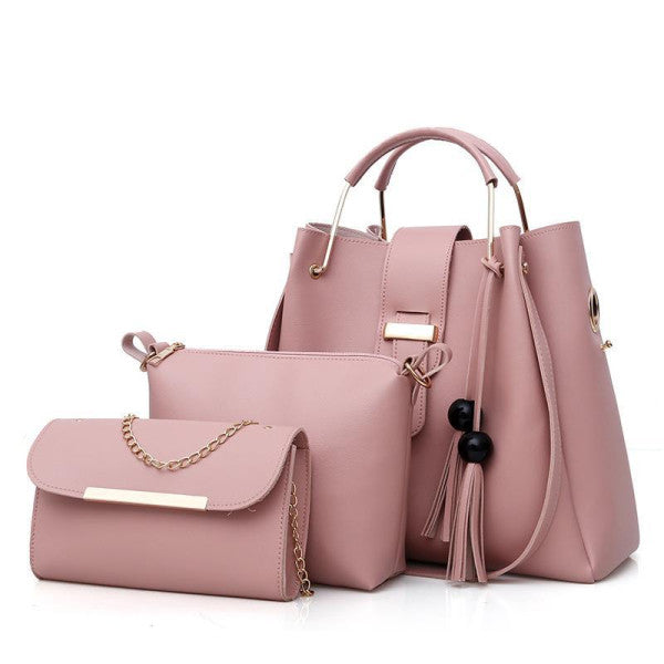 Fashionable Synthetic Leather Women\'s Handbag Set Wide Capacity Double Handle Multifunctional Zipper Closure High Quality (3-Piece Set) - Shop N Save