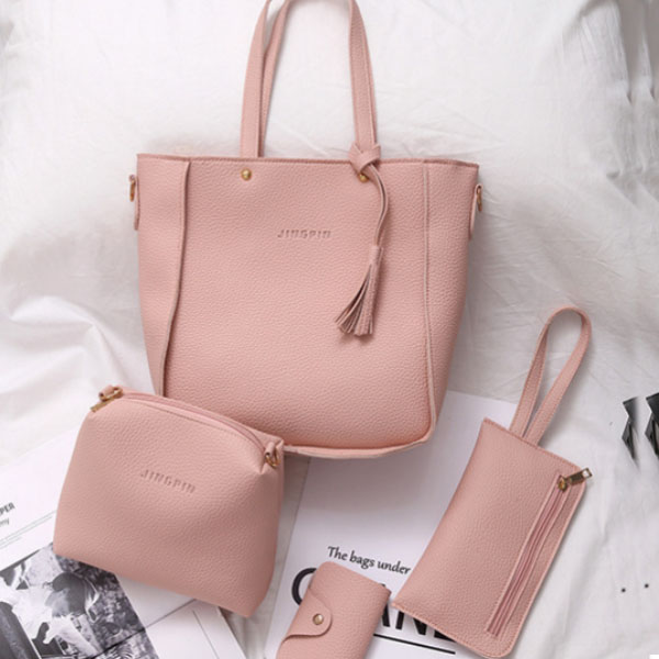 Chic Lychee Pattern Women\'s Handbag Set 4 Piece Medium Size Bucket Shape Bags