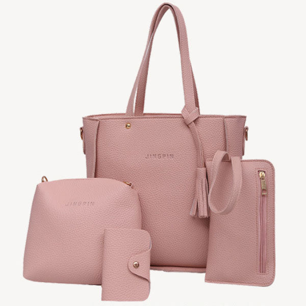 Chic Lychee Pattern Women\'s Handbag Set 4 Piece Medium Size Bucket Shape Bags