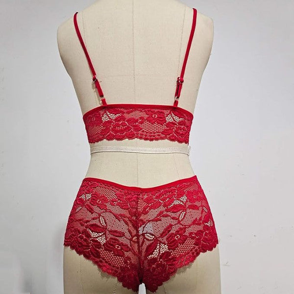 Sexy Seduction Wine Red Push Up Bra & French Cut Panty Set Soft Elastic & See Through Lingerie for Women