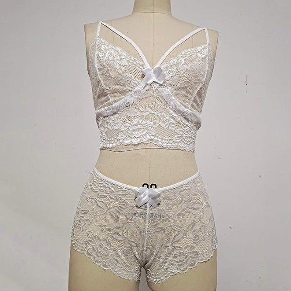 Ultra-Sexy White See Through Lingerie Set Push Up Bra & French Cut Panties | Soft & Elastic | Perfect for Women