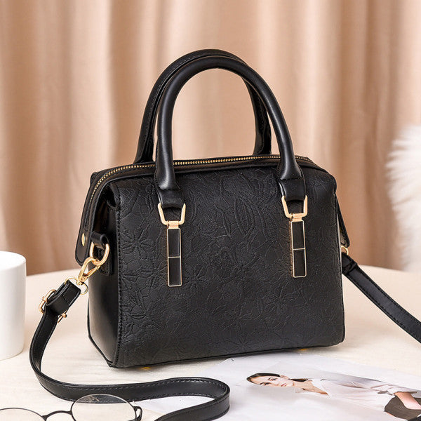 Floral Embroidered Design PU Leather Handbags - Black - Shop N Save