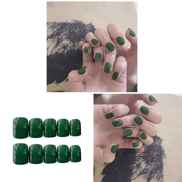 24 PCs Set Glossy Press On Nails Brown Short Fake Nails - Green - Shop N Save