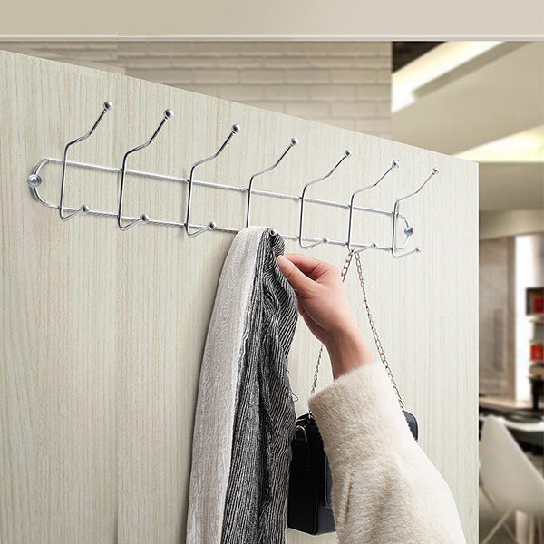 7 Hooks Stainless Steel Clothes Wall Hanger - Silver
