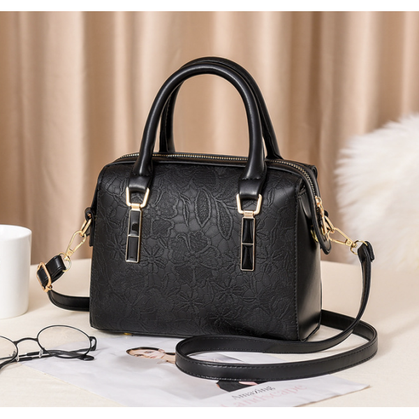 Floral Embroidered Design PU Leather Handbags - Black - Shop N Save