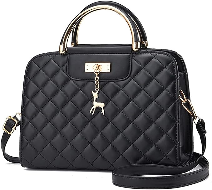 Ladies Fashion Rhombus Large Capacity Handbag - Black - Shop N Save