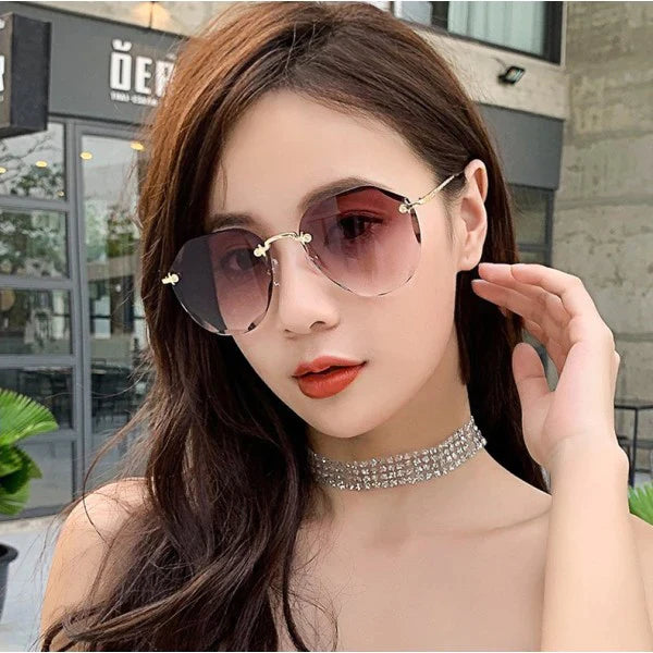 Girls Rimless Fashion Gradient Sunglasses - Light Coffee - Shop N Save