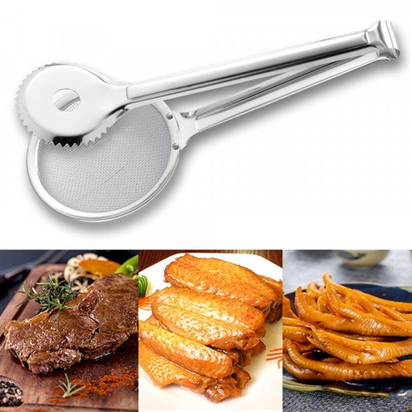 2 in 1 Stainless Steel Fry Oil Filter Clip Spoon - Silver