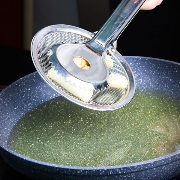 2 in 1 Stainless Steel Fry Oil Filter Clip Spoon - Silver