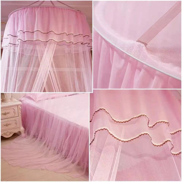 Romantic Hanging Round Mosquito Net For Bedroom - Light Pink