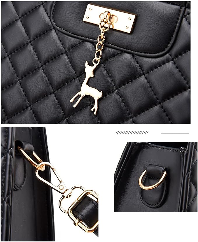 Ladies Fashion Rhombus Large Capacity Handbag - Black - Shop N Save