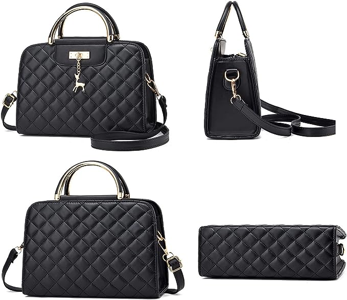 Ladies Fashion Rhombus Large Capacity Handbag - Black - Shop N Save