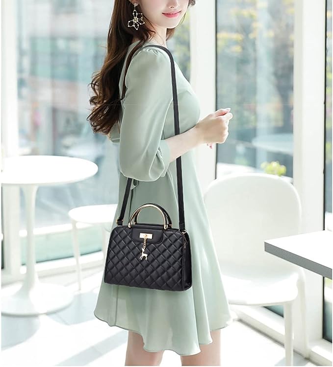 Ladies Fashion Rhombus Large Capacity Handbag - Black - Shop N Save