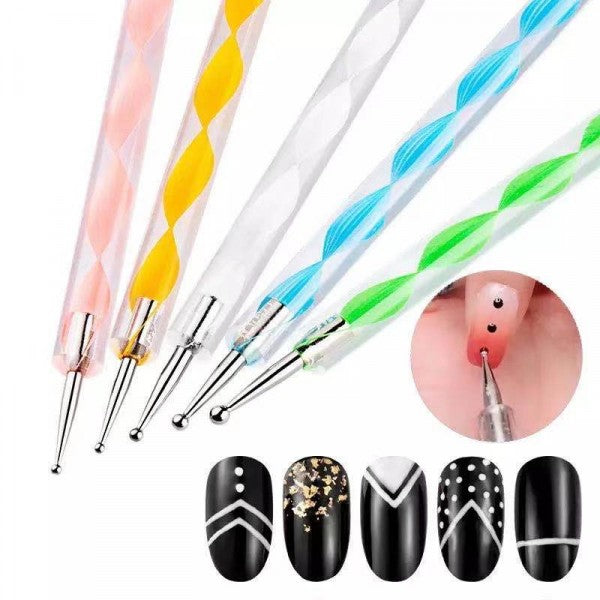 Double Headed Diamond Pen 5 Pieces Set Nail Tool - Multi Color - Shop N Save