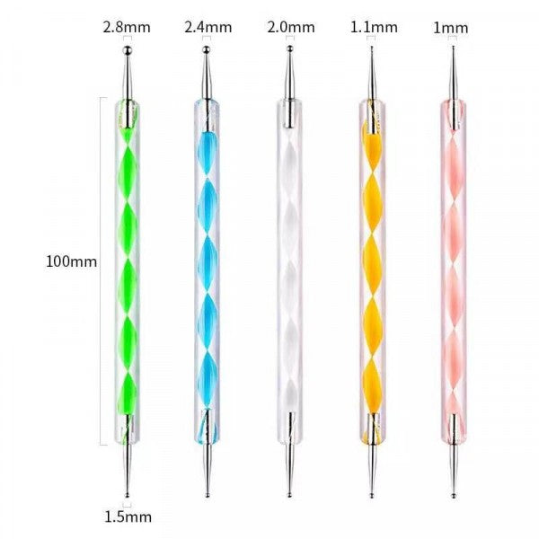 Double Headed Diamond Pen 5 Pieces Set Nail Tool - Multi Color - Shop N Save
