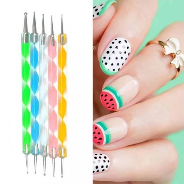 Double Headed Diamond Pen 5 Pieces Set Nail Tool - Multi Color - Shop N Save