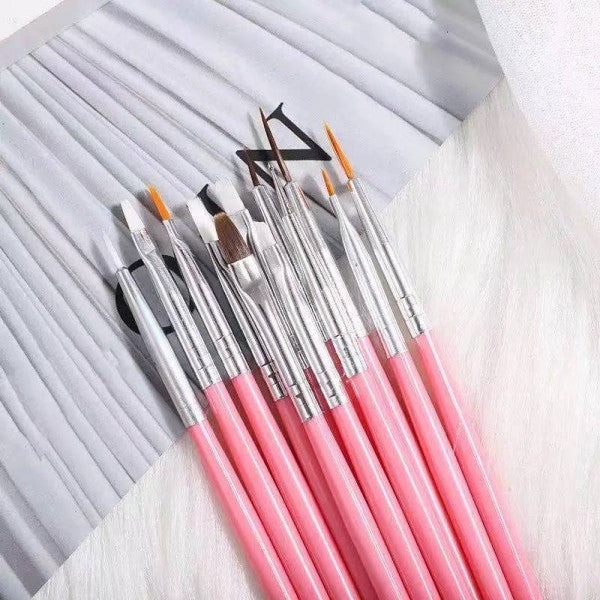 15 Pcs Nail Brush Kit Plus 5 Pcs Diamond Pen Set - Multi Color
