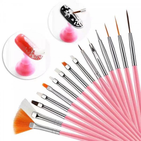 15 Pcs Nail Brush Kit Plus 5 Pcs Diamond Pen Set - Multi Color
