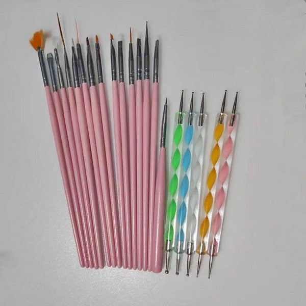 15 Pcs Nail Brush Kit Plus 5 Pcs Diamond Pen Set - Multi Color
