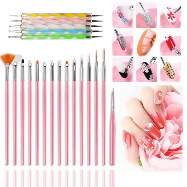 15 Pcs Nail Brush Kit Plus 5 Pcs Diamond Pen Set - Multi Color