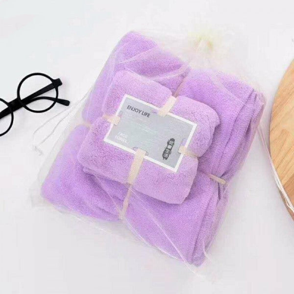 2 Pcs Package Coral Fleece Bath Towels - Purple