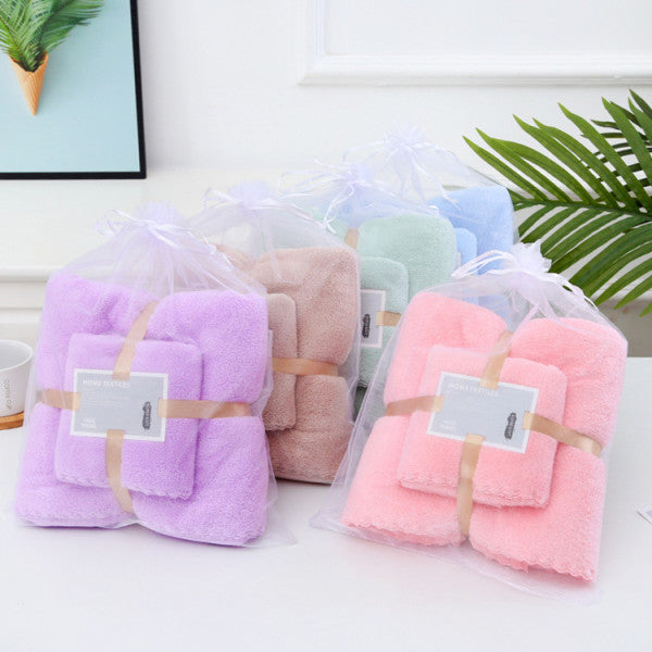 2 Pcs Package Coral Fleece Bath Towels - Purple
