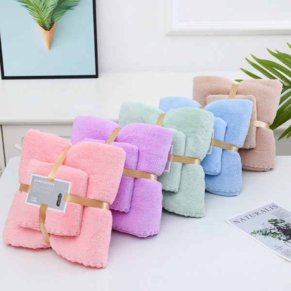 2 Pcs Package Coral Fleece Bath Towels - Blue