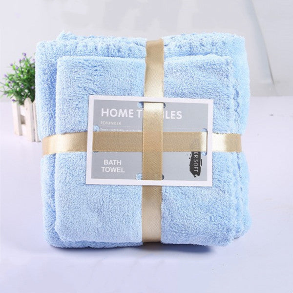 2 Pcs Package Coral Fleece Bath Towels - Blue