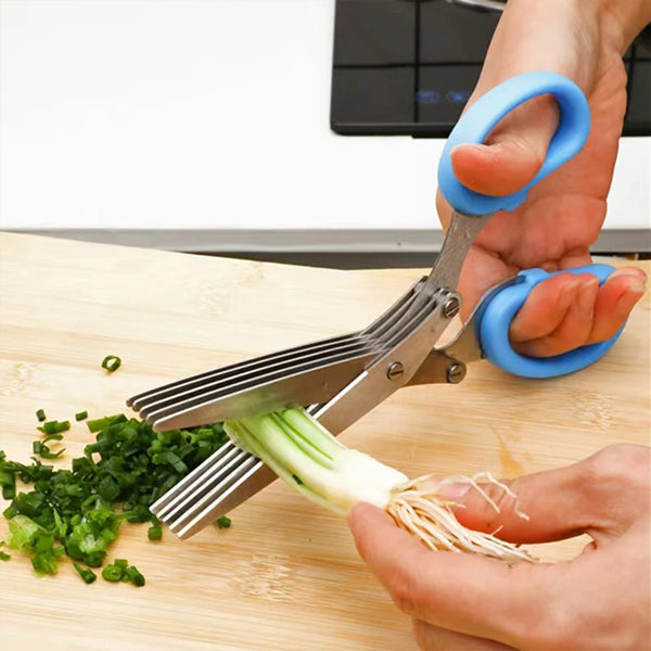 Stainless Steel Multifunction 5 Layers Vegetable Scissor - Blue