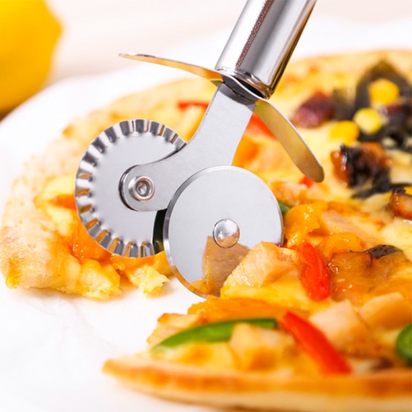 Two Wheel Hob Pizza Knife Cutting Utensils - Silver - Shop N Save