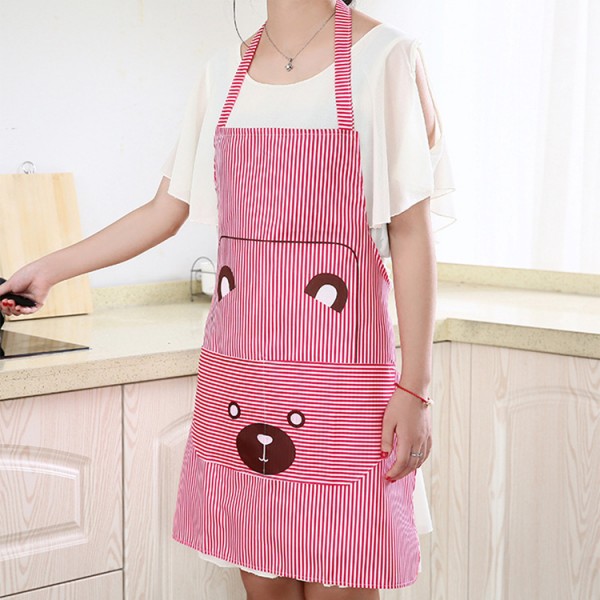Fashionable Bear Print Hanging Apron - Red - Much My