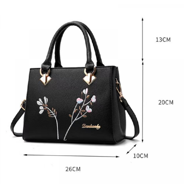 Ladies High Quality Flower Embroidered Handbag - Black - Shop N Save
