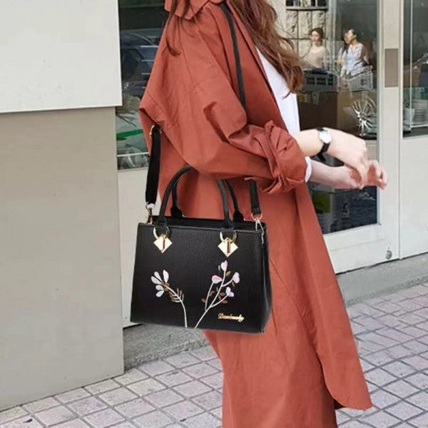 Ladies High Quality Flower Embroidered Handbag - Black - Shop N Save