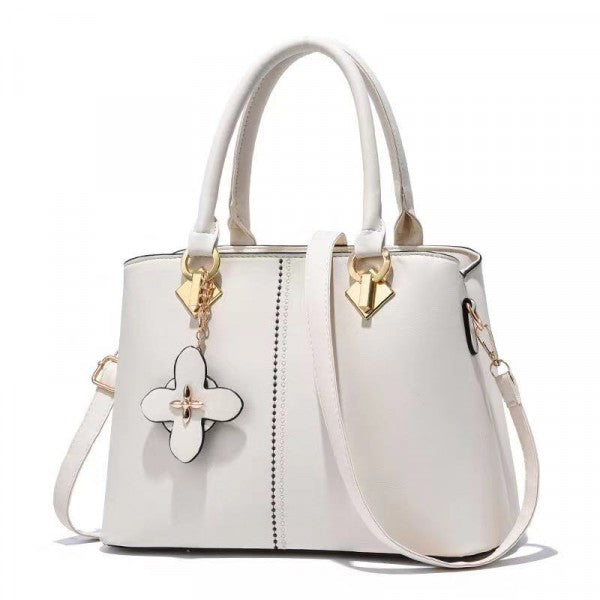 Ladies Floral Decoration Hight Fashion Handbag - White - Shop N Save