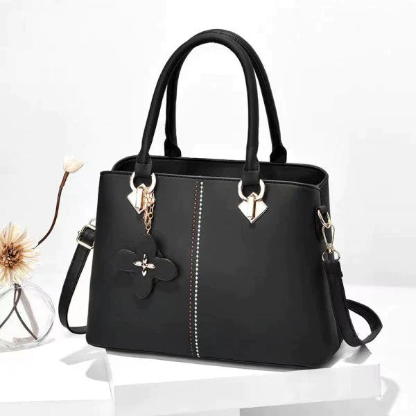 Ladies Floral Decoration Hight Fashion Handbag - Black - Shop N Save
