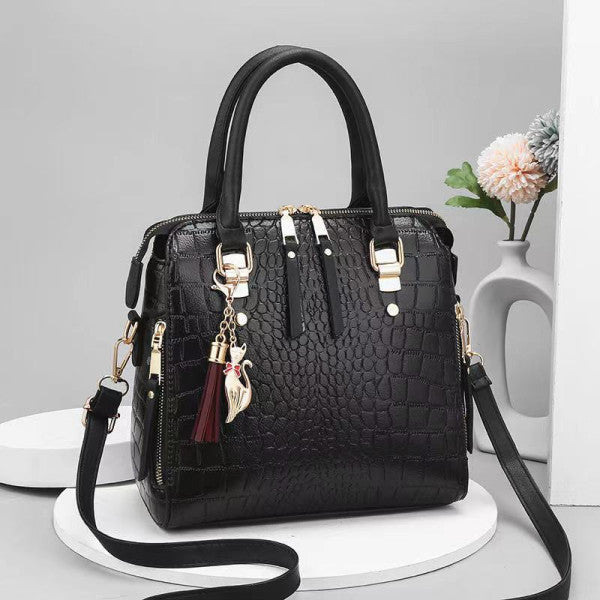 Ladies Fashion Crocodile Pattern Handbag - Black - Shop N Save