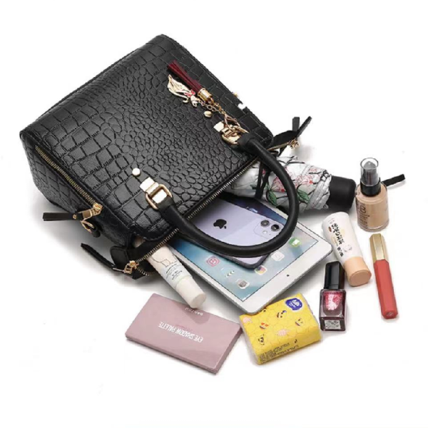 Ladies Fashion Crocodile Pattern Handbag - Black - Shop N Save