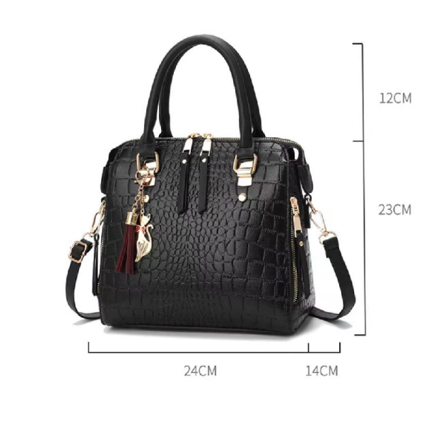 Ladies Fashion Crocodile Pattern Handbag - Black - Shop N Save