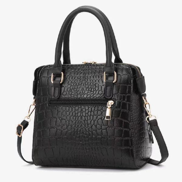 Ladies Fashion Crocodile Pattern Handbag - Black - Shop N Save