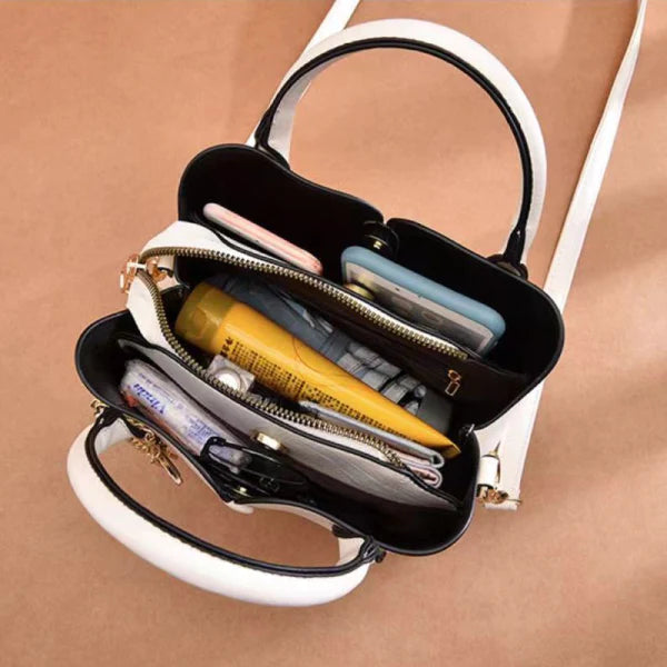 Elegant White Butterfly Tassel Women\'s Handbag Double Handle Zipper Closure PU Leather Polyester Interior 8 Pieces - Shop N Save