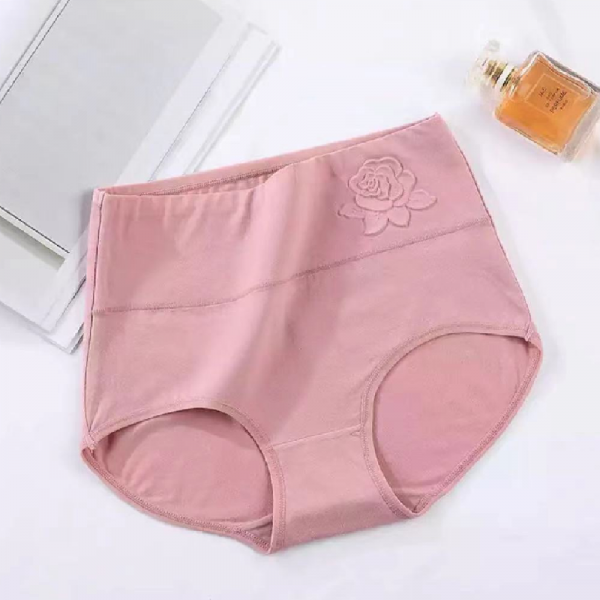 Soft Embossed Rose Cotton Ladies Underwear - Pink