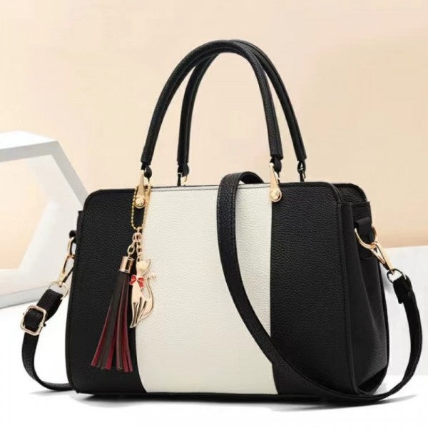 Women Fashion High Quality Double Handle Handbag - Black and White