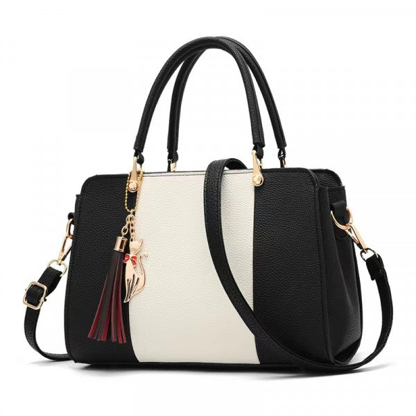 Women Fashion High Quality Double Handle Handbag - Black and White