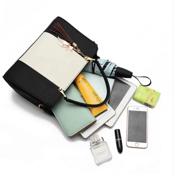 Women Fashion High Quality Double Handle Handbag - Black and White