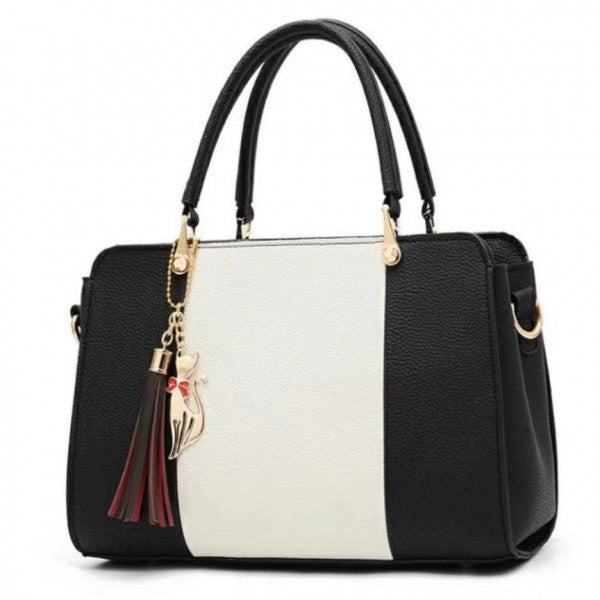 Women Fashion High Quality Double Handle Handbag - Black and White